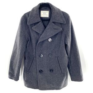Old Navy Pea Coat Womens Medium Gray Double Breasted Wool Blend‎ Anchor Buttons